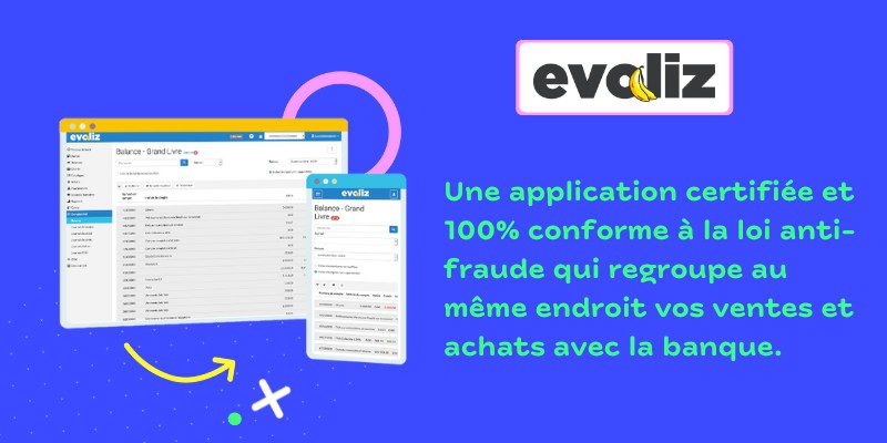 Evoliz, une application certifiée et 100% conforme à la loi anti-fraude qui regroupe au même endroit vos ventes et achats avec la banque